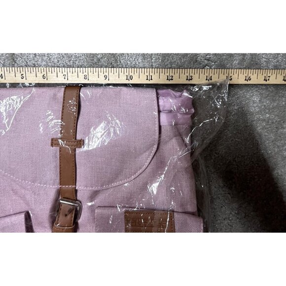 Pink & Brown Canvas Backpack With Leather Straps - Picture 2 of 5